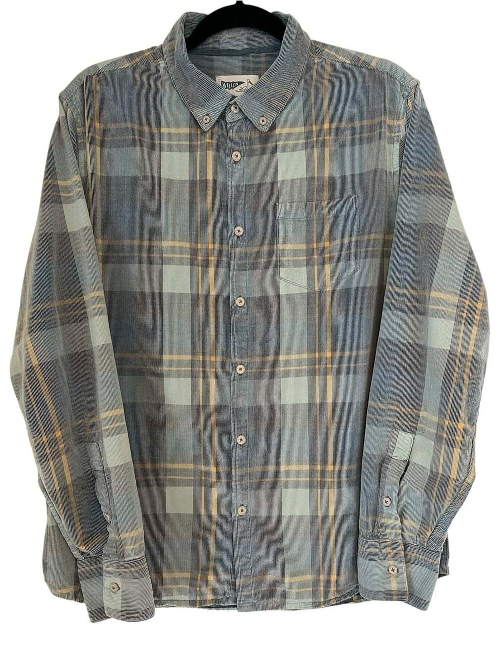 Wellen 100% Organic Cotton Coastal Rugged Cabin Surf Prep Plaid Corduroy Shirt-L
